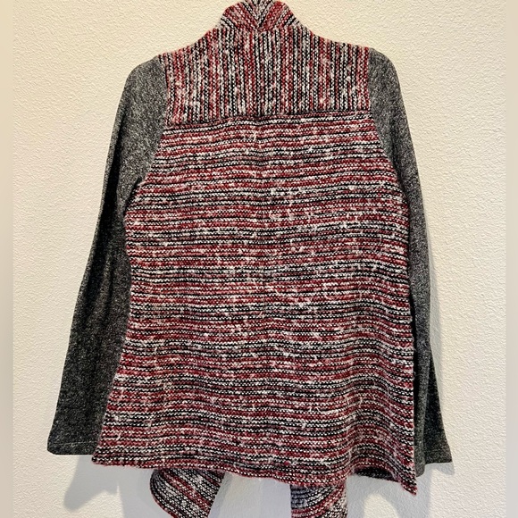 Lucky Brand Red Black Tweed Waterfall Open Cardigan Exaggerated Collar Pockets M - Picture 5 of 8